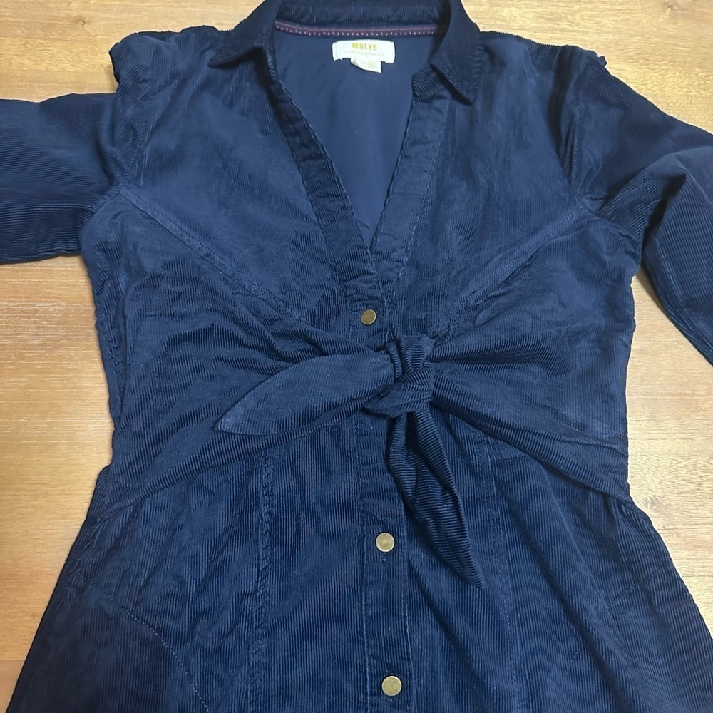 Anthropologie Maeve Navy WinchesterTie Front Corduroy Dress 0 - Picture 5 of 8